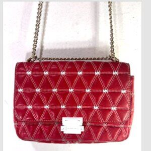 Michael Kors Sloan Quilted Stud red leather white Clutch Shoulder bag chain link